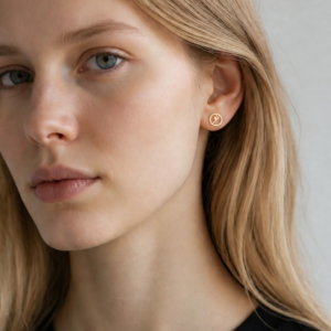 Gymart gymnast i spring ørering i guld look.
